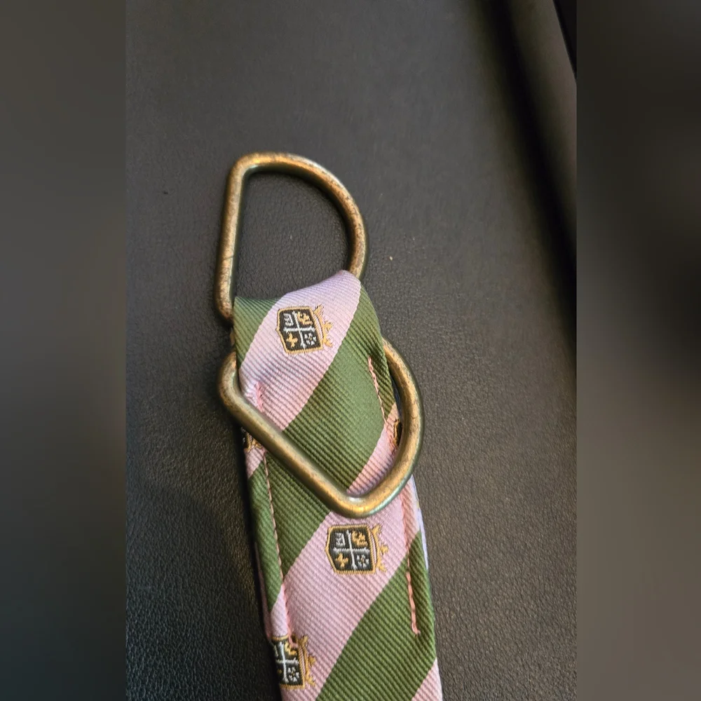 J. Crew Pink and Olive Green Striped Webbing Belt with Brass Buckle - Picture 3 of 5